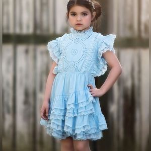 Trish Scully children’s light blue dress with eyelet, lace, and ruffles